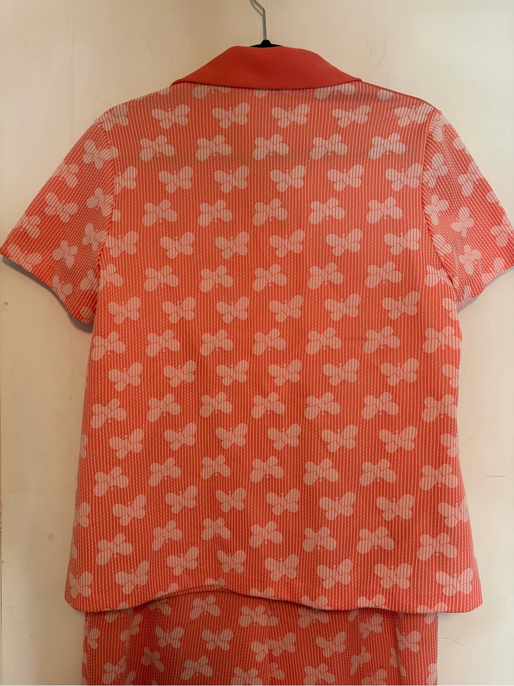 70s retro vintage coral and white butterfly pants set size L - Picture 3 of 4